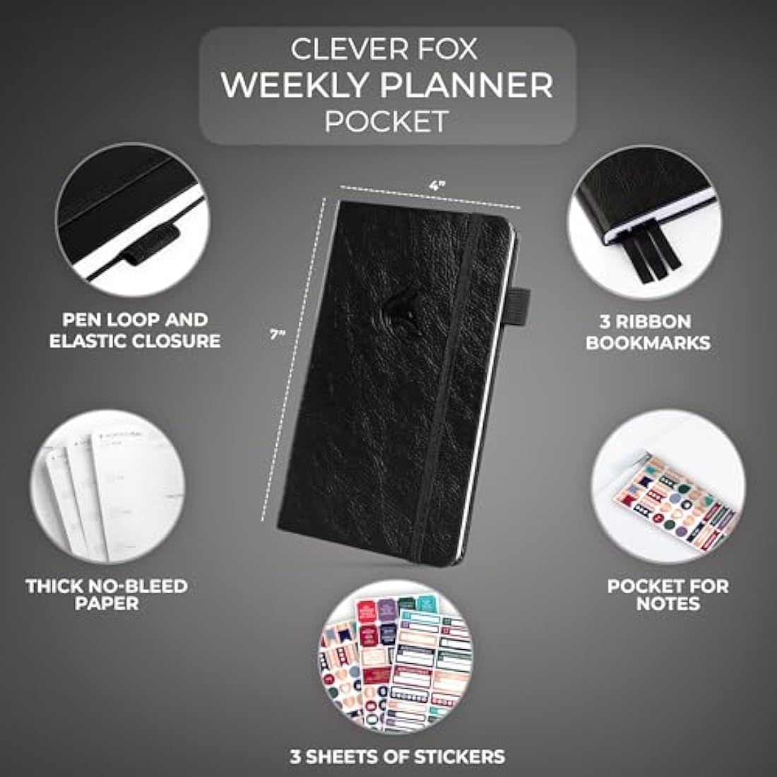 Clever Fox Pocket Weekly – Undated Monthly Goal Planner and Calendar, Mini Planner Perfect for Purse, 10x17.5cm (Black)
