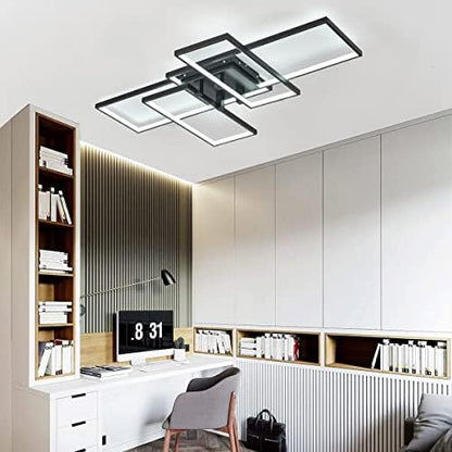 Becailyer LED Flush Mount Ceiling Lights with Remote, Black 4 Square Acrylic Modern Ceiling Lamp for Bedroom, Kitchen, Living Room, Study - Dimmable 3000-6000K