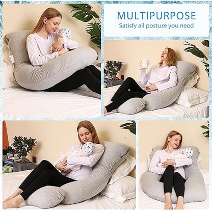 Chilling Home J-Shaped Pregnancy Pillow, 150x70cm, Grey, Polyester Fill, Cooling Cover, Removable, Adult, Multi Position Sleeper