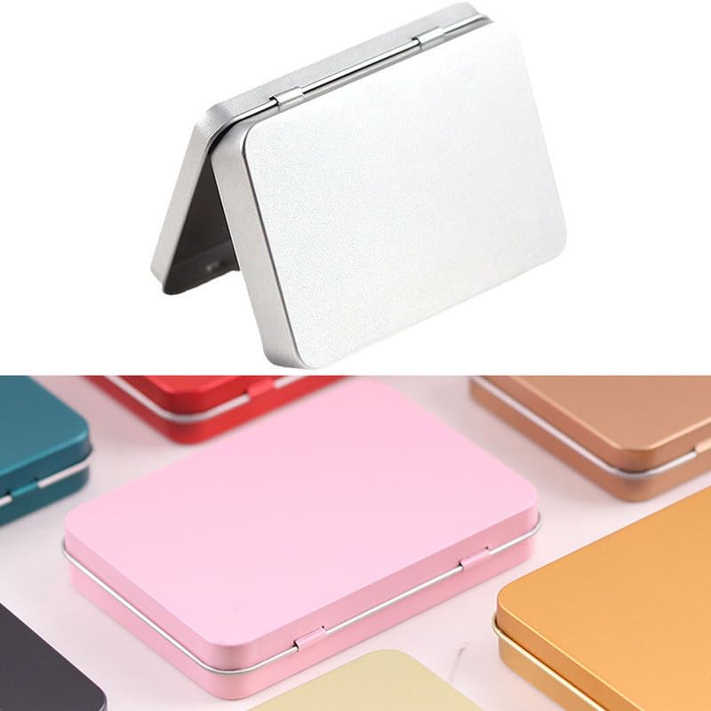 Globellapro 10.8 * 7.6 * 1.77cm Rectangular Tin Boxes Gold Hinged Storage Tins Metal Empty Tins Containers Tweezers,Tools Small Items Storage