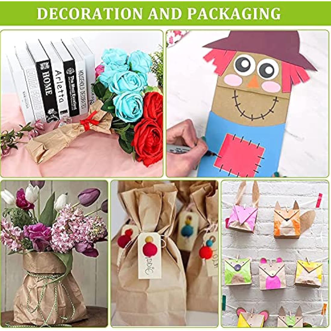 Gaoyong 100 Pieces Brown Paper Bags ,Gift Bags with 100% Pure Kraft Paper for Grocery, Snack, Lunch, Birthday, Xmas Party Supplier and Wedding
