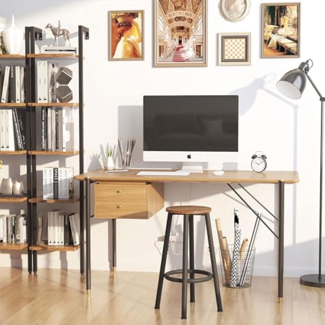 YMYNY Bar Stools Set of 2, 64CM Kitchen Breakfast Bar Stools Chairs with Footrest, Round BarStools for Dining Room, Kitchen, Party, 30×30×64CM Rustic Brown HBS512H