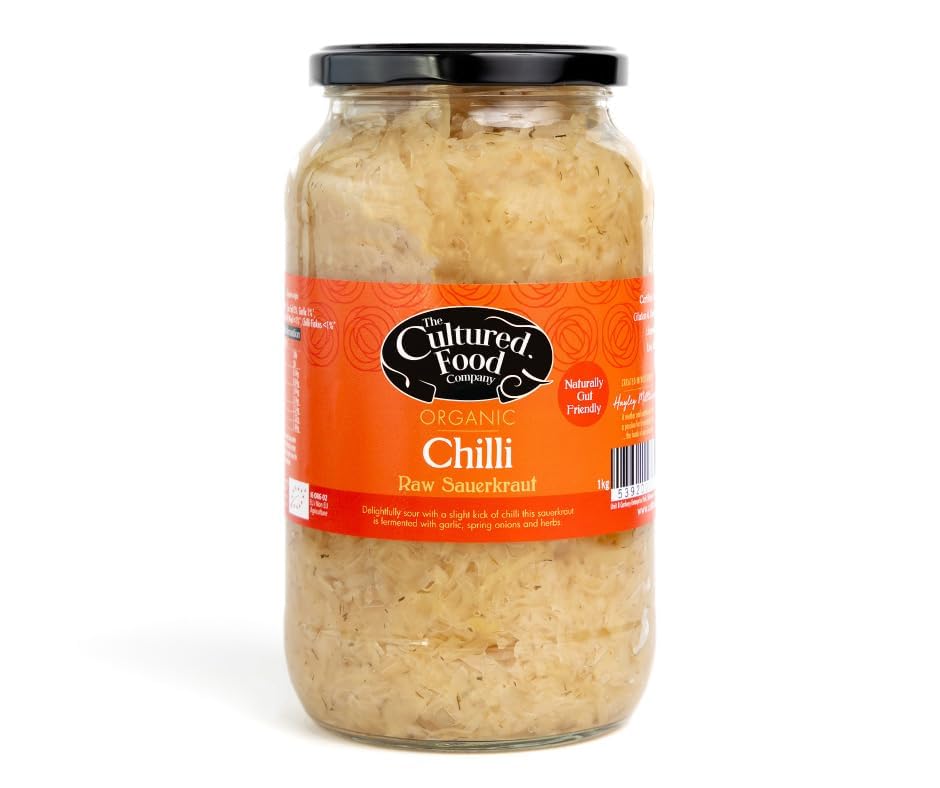 The Cultured Food Company Chilli & Dill Sauerkraut 1kg Jar - Organic Sauerkraut, Raw & Unpasteurised - Probiotic - Gut Healthy - Traditionally