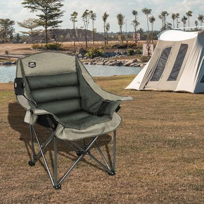 LANMOUNTAIN Oversized XL Folding Camping Chair, Heavy-Duty Support 400Lbs, Comfortable Adult Chair with Cup Holder, Phone Holder, Carry Bag, Perfect for Outdoor Activities (Brown)