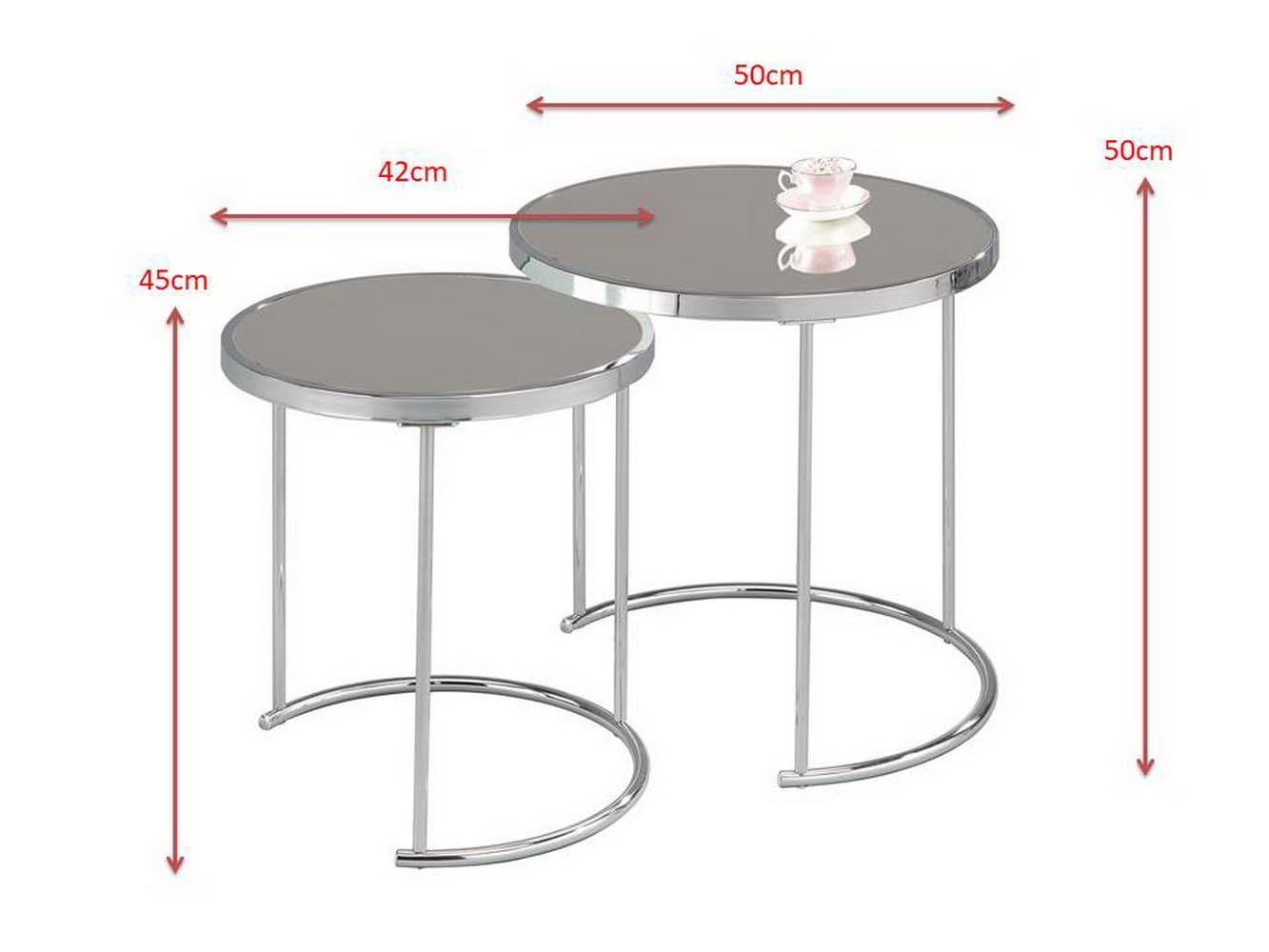 ASPECT Visio Set of 2 Round Nesting Table Top Frame, Mirror/Chrome, 50x50x50 cm, GNT09CH/MR