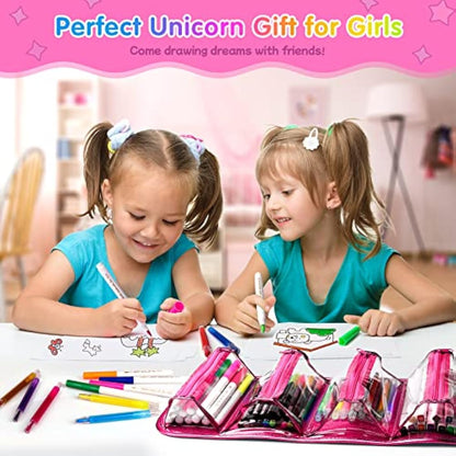 Hot Bee Unicorn Gifts for Girls 4 5 6 7, Unicorn Pencil Case Stationary Sets, Girl Toys Age 4-7, Drawing Colouring Set for Kids, Art and Crafts for Kids 4-6, Birthday Presents for Girls