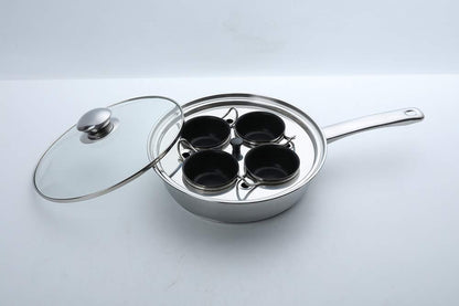 Egg Poacher Pan - Stainless Steel Poached Egg Cooker  Perfect Poached Egg Maker  Induction Cooktop Egg Poachers Cookware Set with 4 Nonstick Large