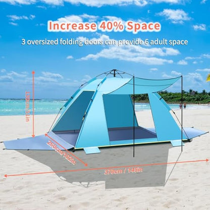 4-5 Person Instant Pop Up Automatic Beach Tent, Extra Large Portable Ventilated Automatic Beach Sun Shelter Tent, UPF 50+ Easy Setup Beach Tent for Picnic,Beach,Garden(Blue)