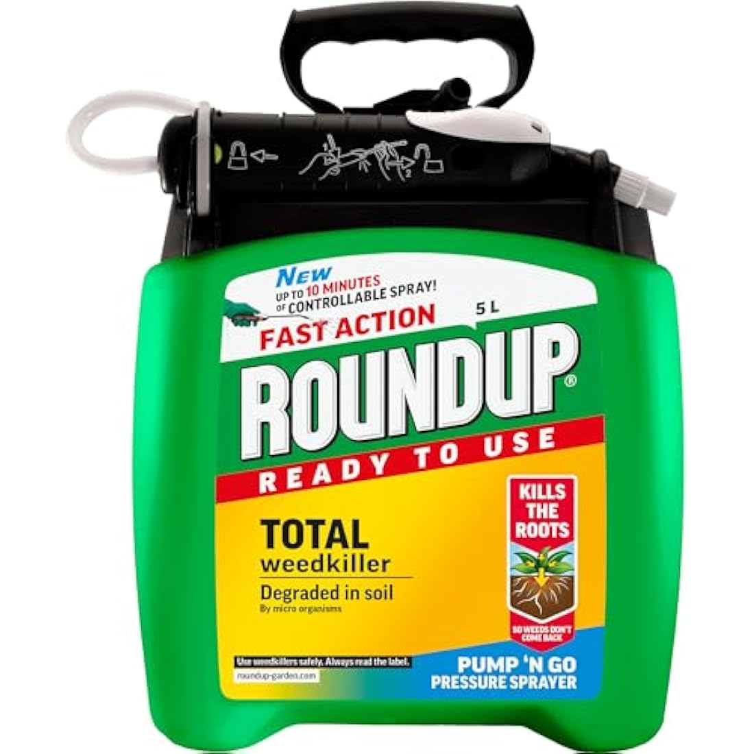Roundup 119407 Fast Action Weedkiller Pump 'N Go Ready To Use Spray, 5 Litre