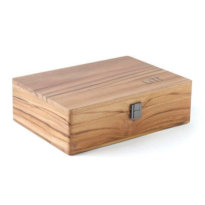 LITT Portable Teak Wooden Stash Box - Rolling Storage Set with Tray, Accessory with Lid - Discreet Secure Storage