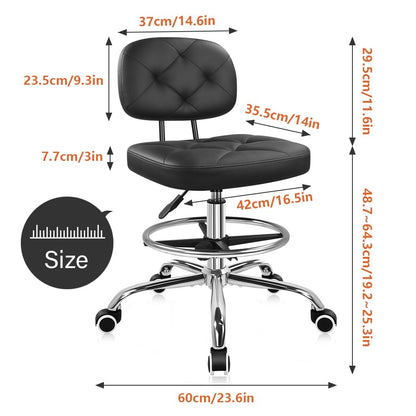 KKTONER Drafting Chair with Backrest Rolling Stool with Wheels Adjustable Footrest Swivel Chair Height Adjustable Office Chair for Shop Counter