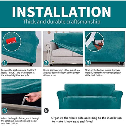 XINEAGE 1 Piece Velvet Couch Covers for 3 Cushion Couch Living Room High Stretch Sofa Cover Pets Dogs Friendly Anti Slip Thickened Slipcovers Furniture Protector (3 Seater, Peacock Blue)