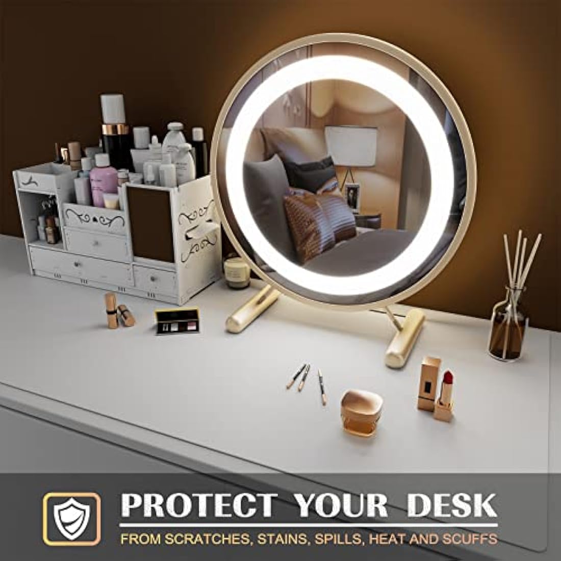 K KNODEL Large Office Leather Desk Mat, Mouse and Keyboard Pad, Computer and Laptop Mat, Desktop Protector and Cover, Writing Pad and Blotter (90x43cm, White)