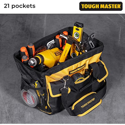 Tool Bag 16" Inch Heavy Duty Large Nylon Smart Tool Storage Bag Organiser 8 Outer & 19 Inner Side Pockets with Removeable/Adjustable Shoulder Strap TOUGH MASTER