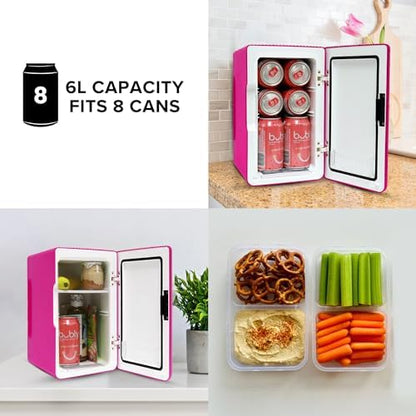 Koolatron Retro Mini Fridge For Bedrooms 6L Small Fridge 8 Can Table Top 12v Portable Cooler Warmer Refrigerator Quiet Mini Fridges For Skincare Food Drinks Kids Home Car & Travel Pink