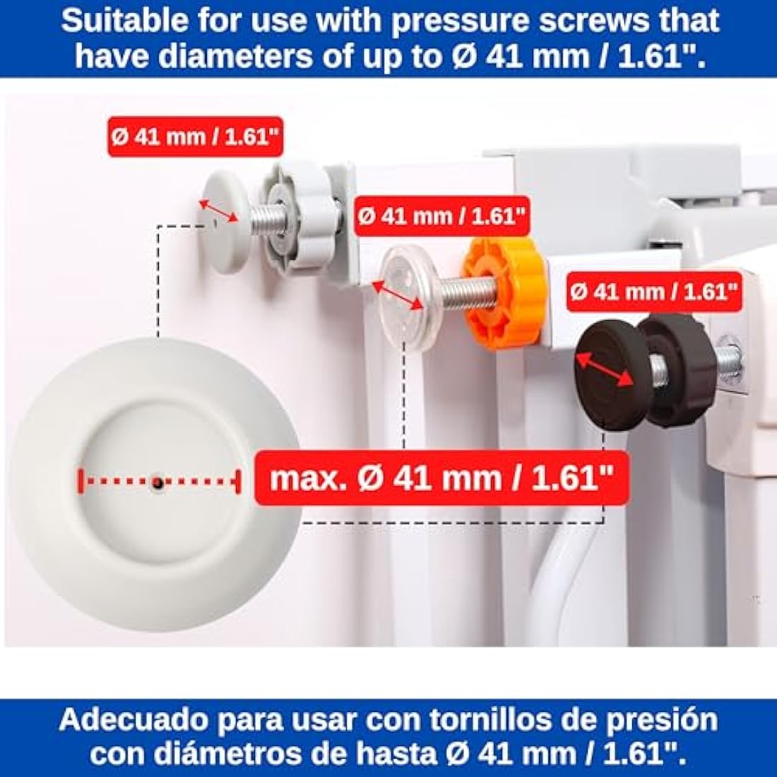 Stair Gate Wall Protector Pads, 4 pcs, White, for max. Ø 1.61" Pressure Screw Heads, Protect Walls and Doorways from Children and Pet Gates, Baby Gate Wall Protector, Children Anti Stain Guard Cups