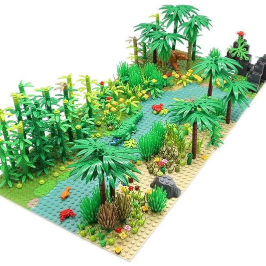 Feleph Jungle Animals Garden Building Blocks Bricks with 2 Base Plates, Forest Tree Plants Flowers Bush Wildlife Zoo Pack, Botanical Parts Toy Compatible with Major Brands