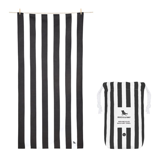 Dock & Bay Beach Towel - Quick Dry, Sand Free - Compact, Lightweight - 100% Recycled - Includes Bag - Cabana - Kamari Charcoal - Extra Large
