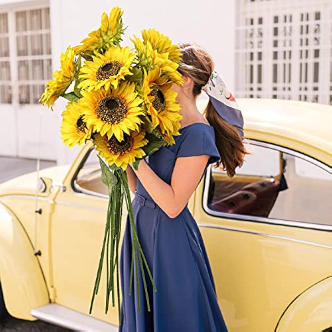 Briful 3 Packs Artificial Sunflower Large Fake Sunflowers 9" Silk Flowers Heads 33" Tall Artificial Flowers Bulk for Home Office Wedding Décor Floral Arrangement Centerpieces