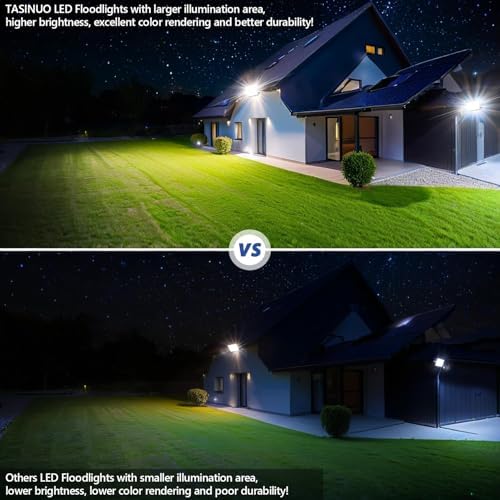 TASINUO 100W LED Floodlight Outdoor 2 Pack, 10000LM Outdoor Security Lights, IP67 Waterproof LED Spot Lights 7000K Daylight LED Flood Lights for Garden Yard Garages Warehouse Patio Billboard