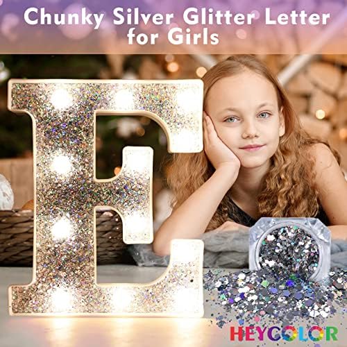 LED Marquee Letter Lights, Light Up Silver Letters for Bedroom Glitter Gifts for Teenage Girls Alphabet Letter Sign Battery Powered Night Light Birthday Party Wedding Home Decoration, Silver Letter O