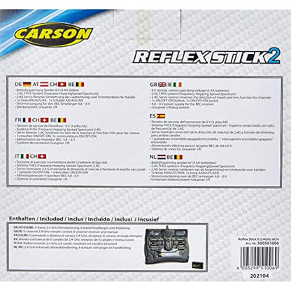 Carson 500501006 FS Reflex Stick II 2.4 GHz - 6 Channel Remote Control with Receiver for Model Vehicles such as RC Cars and Ships, Black