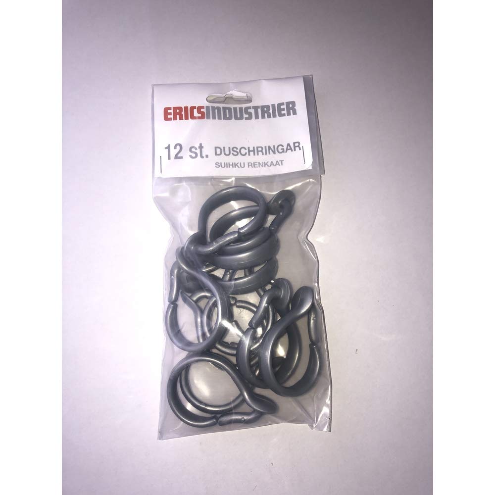 Erica Shower Curtain Rings for Shower Curtain Rods Matte Silver, Pack of 12