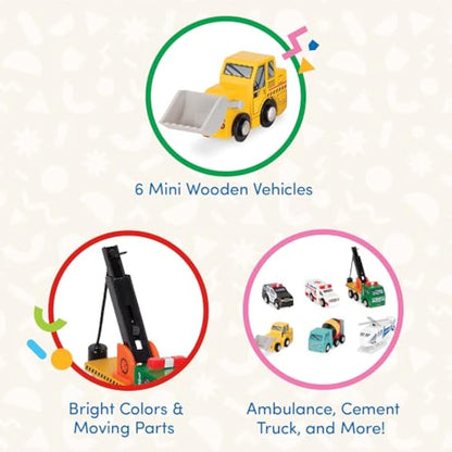 Battat – Wood Cars For Kids – 6 Pieces Toy Vehicle Set – Mini Rescue & Construction Vehicles – Toddler Truck Toys – 3+ Years– Wooden Vehicles Set 1