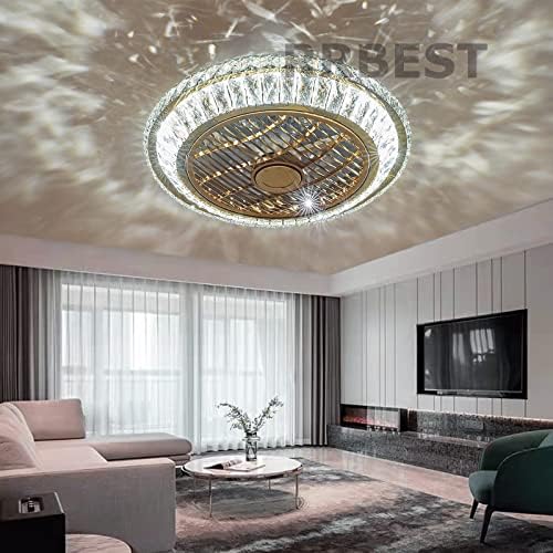 Ceiling Fan with Lamp, Crystal Ceiling Fan with LED Light, 72W Modern LED Dimmable Ceiling Light, Adjustable Wind Speed, with Remote Control, Fan Lighting with air Guide Wheel, 360° air Circulation