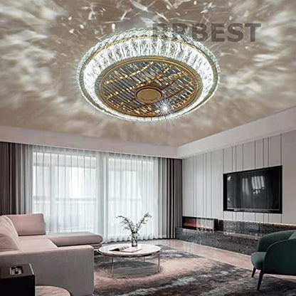 Ceiling Fan with Lamp, Crystal Ceiling Fan with LED Light, 72W Modern LED Dimmable Ceiling Light, Adjustable Wind Speed, with Remote Control, Fan Lighting with air Guide Wheel, 360° air Circulation