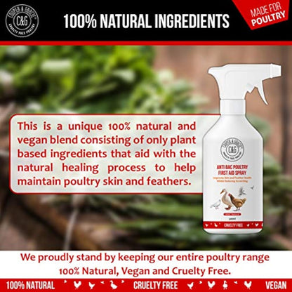 Poultry First Aid Spray 500ml By Cooper And Gracie | Antiseptic Spray For Wounds | Improves Skin And Feather Health & Reduces Scratching | Alternate To Iodine Spray & Purple Spray For Chickens