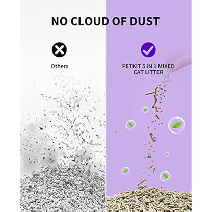 PETKIT Strong Clumping Cat Litters, 5 in 1 Mixed Cat Litter, 28 Litres Unscented Ultra Absorbent and Fast Drying Cat Litter, Flushable Odor Eliminating, Biodegradable, 4 Packs