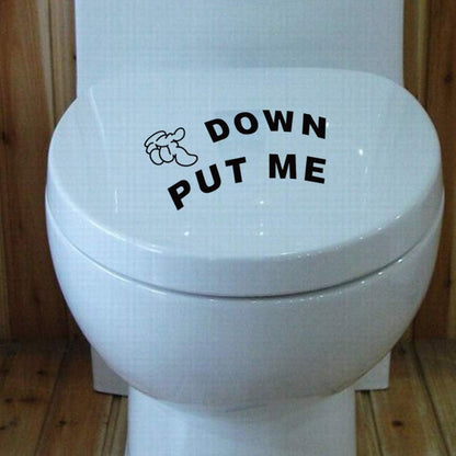 Toilet Lid Decals, Black Stylish Waterproof Adhesive Sticker Sign Put Me Down Gesture Hand Decal Bathroom Toilet Seat Sticker Toilet Lid Decals