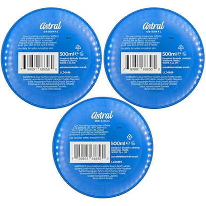 Astral Face & Body Intensive Moisturiser Cream 500ml (Pack of 3)