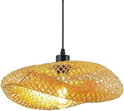 Schindora Bamboo Lampshade,Light Straw Retro Hat Pendant Light Creativity Pendant Light Fixtures Weaving Pendant Lighting Ceiling for Restaurant Tea Room Bedroom Living Room Cafe,50Cm