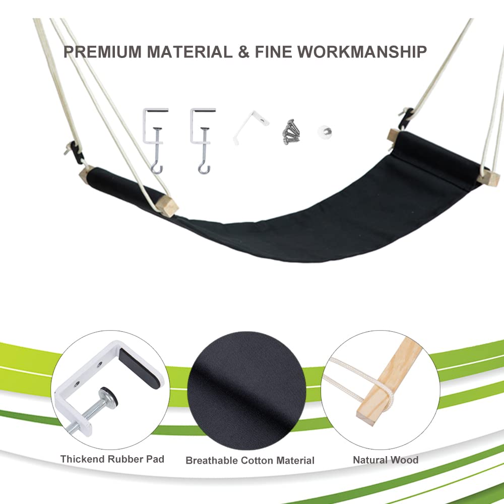 Auoinge Canvas Foot Rest Hammock, Adjustable Mini Foot Rest Stand Under Desk for Home and Office