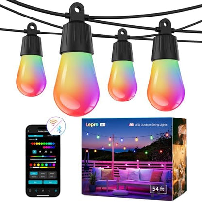 Lepro ZB1 AI Outdoor String Lights 15m, Smart Festoon Lights Outdoor Waterproof IP65, Warm White & RGB Colour Changing, AI Lighting Design Assistant, Works with Alexa, Bluetooth & 2.4G WiFi, No Remote