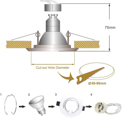Recessed Ceiling Spotlights 20 Pack Round White Downlight Fittings 30°Tilt Swivel Mounted Frame Trim Rings with GU10 Lamp Holders 240V