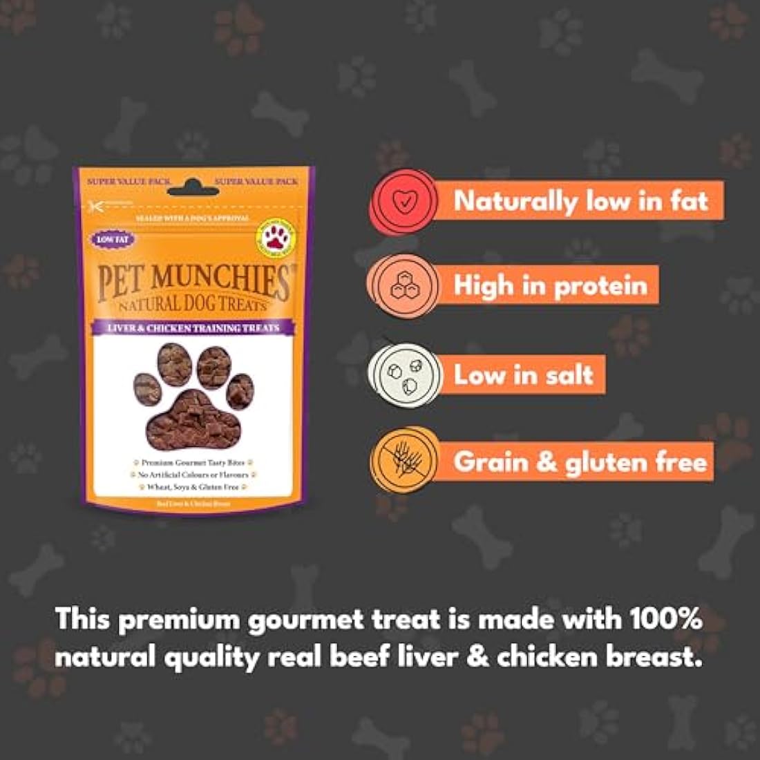 Pet Munchies Liver and Chicken Dog Training Treats, Grain Free Tasty Bites with Natural Real Meat, Low in Fat and High in Protein 150g (Pack of 8)