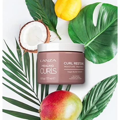 L'ANZA Healing Curls Curl Restore Moisture Treatment - Intensely Moisturising Leave-In Curl Defining Cream for Taming Frizz and Protection from Heat with Sulphate Free, Paraben Free Formula (177ml)