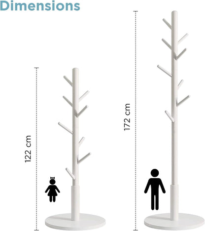 edihome, Coat Stand with Round Base, Freestanding Coat Rack with 8 Hooks, 172 x 38 x 38 cm, Wooden Hall Tree for Coats, Hats, Jackets