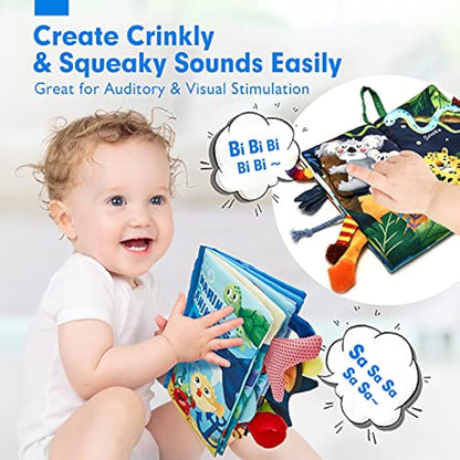 hahaland 2 Pcs Sensory Toys 0-6 Months Touch Feel Activity Soft Book with Squeaker, Crinkle Paper Essentials for Newborn 0 3 6 12 Months 1 Year olds Baby Boy Girls Gifts,Red,Medium