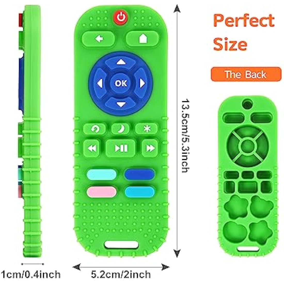 Hooku 2 Pack Silicone Teething Toys for Babies 0-6 Months, Teethers 6-12, Remote Teether Baby, Sensory, Chew, Toddler Infant Newborn Gifts, Green-Orange