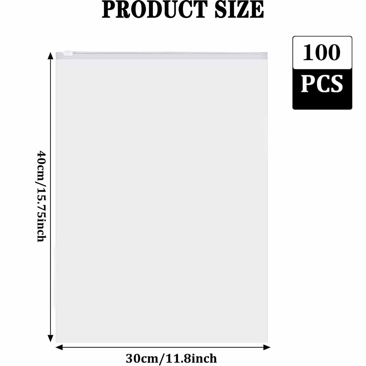 QISF 100 Pcs 40x30cm Reusable Ziplock Bags for Clothes，Large Plastic Hospital Bags，Travel Clothes Storage Bags，Clear Seal Bags Waterproof Luggage