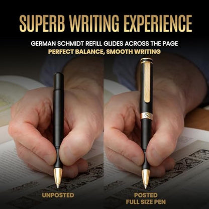 Scriveiner Black Rollerball EDC Luxury Pen, Stunning Pocket Pen, Real Gold Plating, Cool Writing Pen, Best Pen Gift for Men, Women, German Schmidt Refill, Nice Present, Fancy Office Designer Pen Set