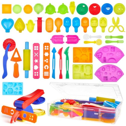 Lictin Clay Dough Tools Kit, 43Pcs Clay Modelling Tool Kit Includes Stamp, Extruder, Rollers, Cutters Molds, Multicolored Plastic Dough Play Tools Accessories (Vegetable, Fruits and Food Series)