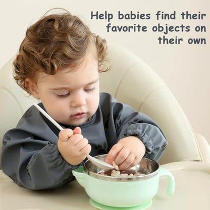 PewinGo Weaning Bib with Long Sleeves & BLW, Soft and Skin-Friendly Material, Coverall Bibs for Baby Feeding, Waterproof and Easy to Clean & Machine Washable, for Baby Infant Toddlers (Dark Grey)