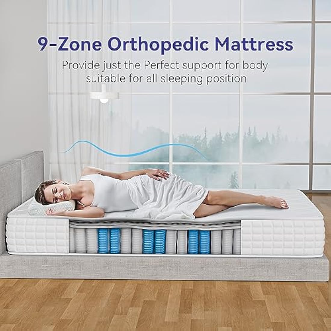 dosleeps Single Mattress 3FT 9-Zone Pocket Sprung Mattress with Memory Foam and Tencel Fabric - Orthopaedic Mattress - Thickness:9.4 Inch,White …