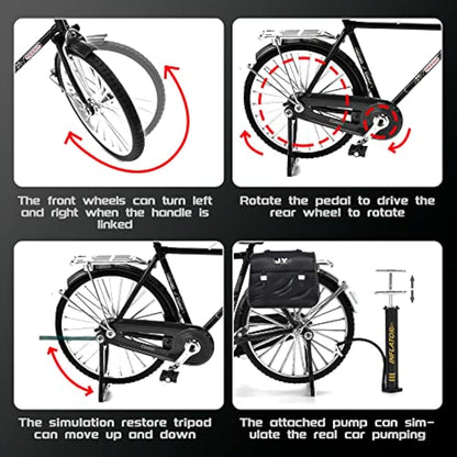 1PCS Retro Bicycle Model Ornament for Kids, 51 Pcs Simulation Mini Bike Model Scale Kit with Inflator & Briefcase, 1:10 Creative Iron Art Tabletop Ornament Toys for Gifts Home Office Decor (BLACK)