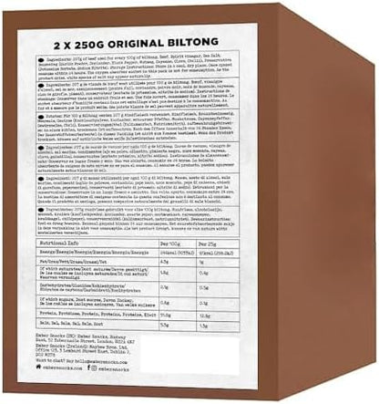 Ember Snacks: Biltong Beef Jerky Original Flavour (2 x 250g) 500g total - Protein Keto Snacks, Bulk Bags - Resealable for On The Go Snack